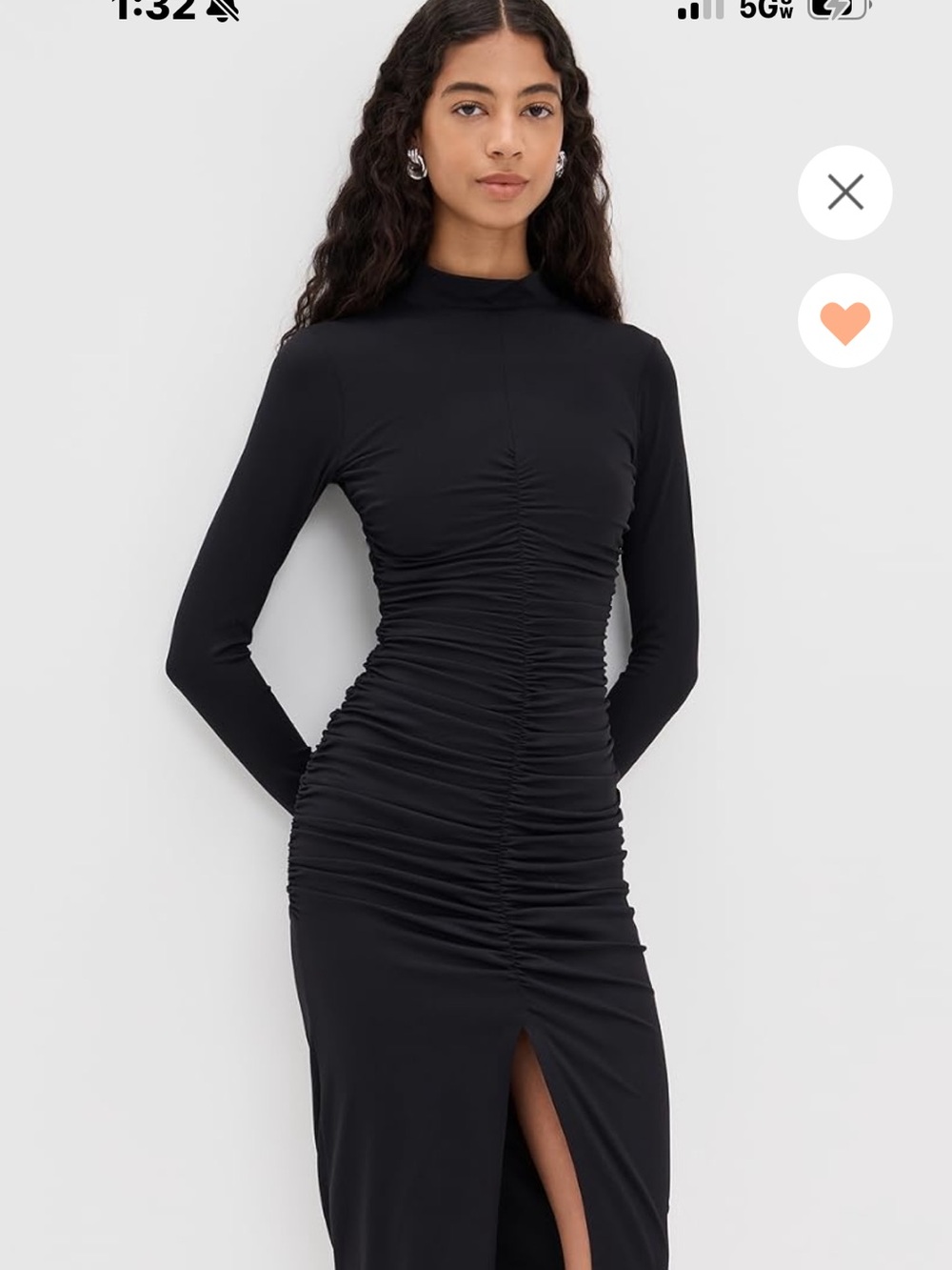 NWT Long Sleeve Ruched Midi Dress - Black